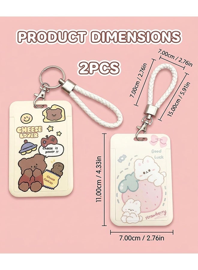 Wffo 2 Pcs Kpop Photocard Holder Keychain Cartoon Animal PC Holder Kpop ID Badge Holder with Keychain Student Bus Card Pendant Keychain Hard Shell Protective Photo Sleeves (White and Yellow) - Image 2