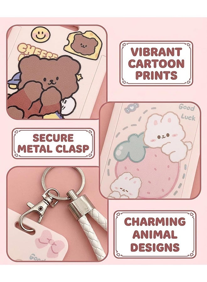 Wffo 2 Pcs Kpop Photocard Holder Keychain Cartoon Animal PC Holder Kpop ID Badge Holder with Keychain Student Bus Card Pendant Keychain Hard Shell Protective Photo Sleeves (White and Yellow) - Image 3