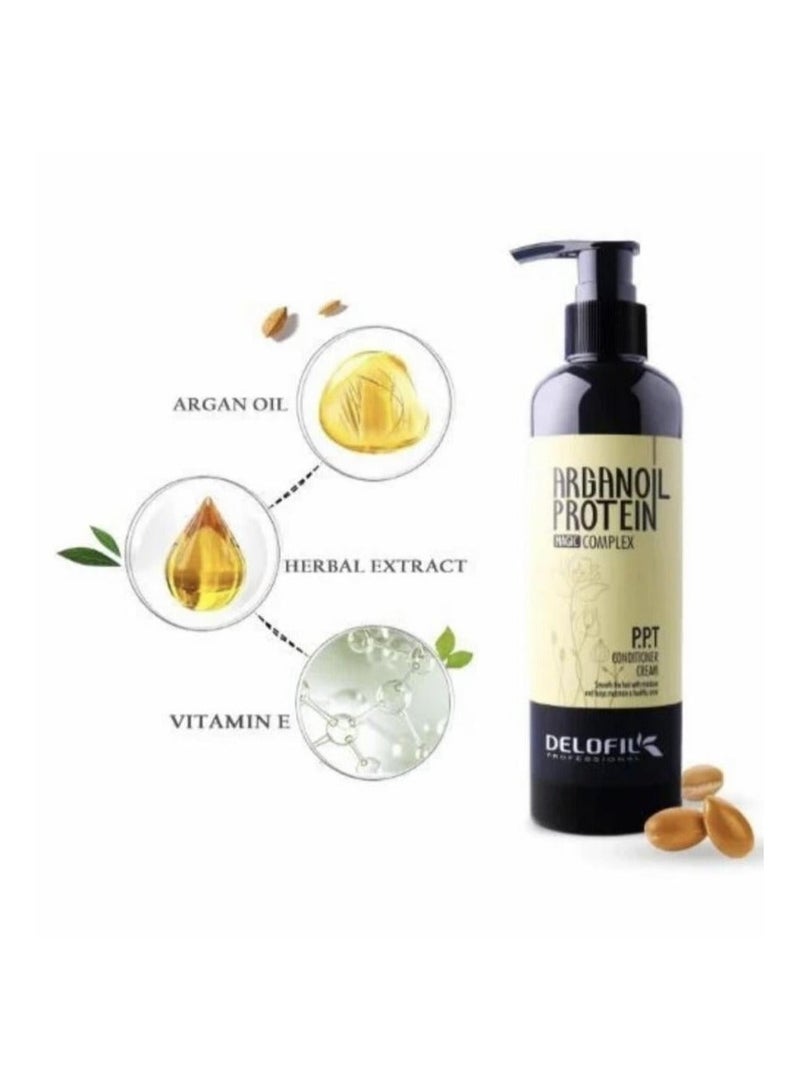 Delofil Professional Argan Oil & Protein P.P.T Conditioner Cream - Magic Complex with Vitamin E and Herbal Extract for Damaged Hair
