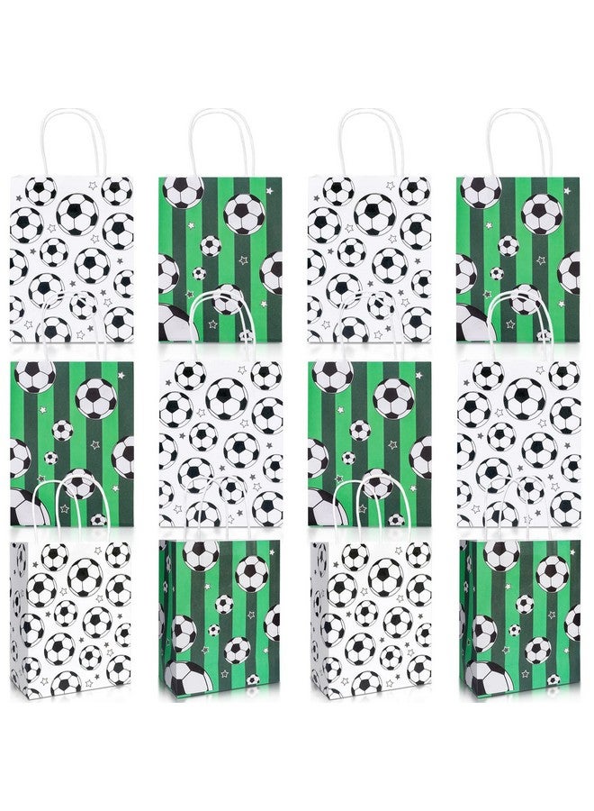 Qpout 12 Pack Soccer Party Bags With Handles, 6pcs Green Soccer Party Gifts Bags 6pcs White Soccer Party Treat Bags, Soccer Party Paper Bags for Kids Party, Soccer Candy Goodie Bags for Boys - Image 1