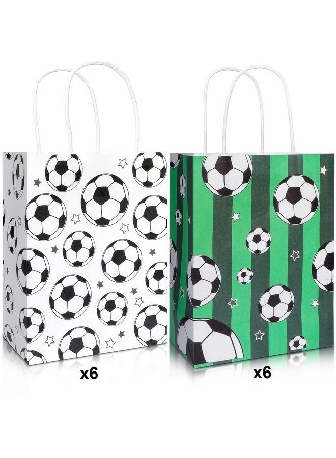 Qpout 12 Pack Soccer Party Bags With Handles, 6pcs Green Soccer Party Gifts Bags 6pcs White Soccer Party Treat Bags, Soccer Party Paper Bags for Kids Party, Soccer Candy Goodie Bags for Boys - Image 3