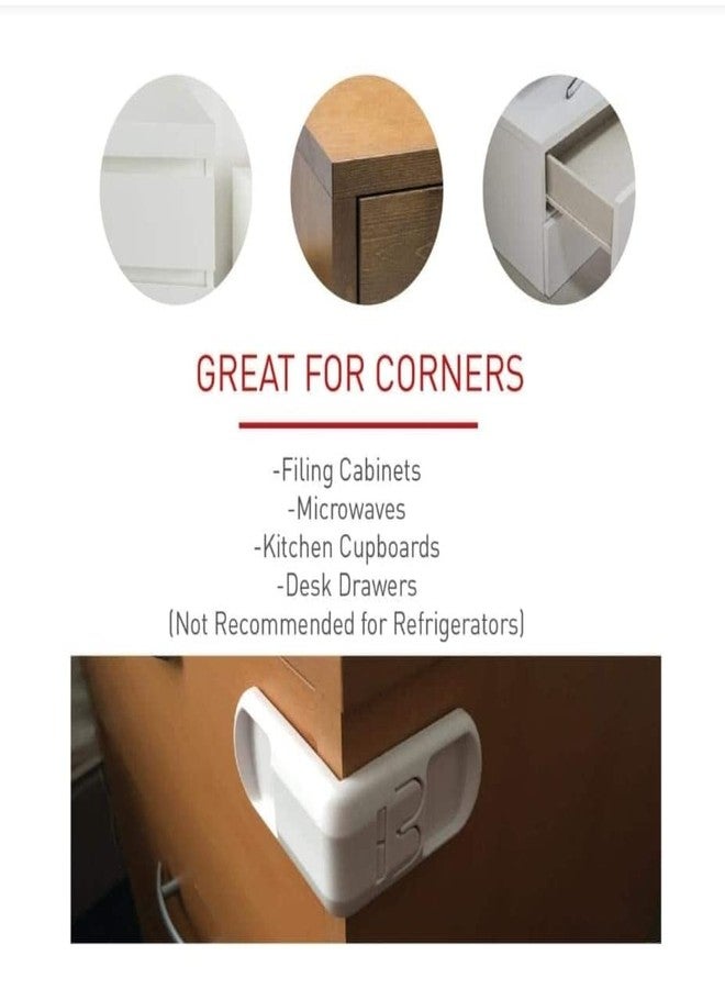 RIANZ White Corner Drawer Locks Works on end Drawers or Filing cabinets No Tools Required Baby proofing with Confidence (Pack of 5) - Image 4