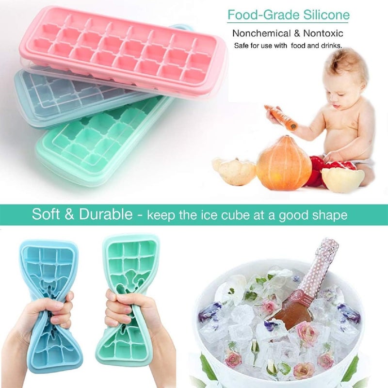 KRIVETY Silicon Ice Cube Moulds Removable Lid Flexible Trays Freezer Chocolate Whiskey Cocktail Drink Easy Release Molds Stackable Dishwasher Safe Food EasyRelease 24Ice SpillResistant Pack of 2 - Image 3