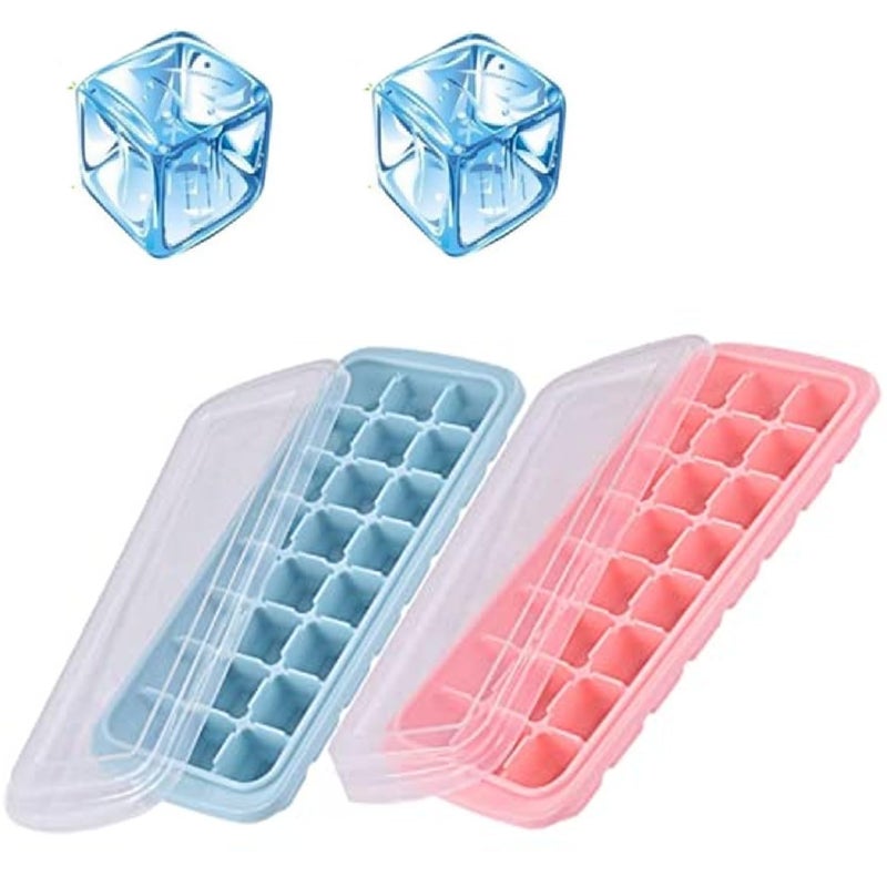KRIVETY Silicon Ice Cube Moulds Removable Lid Flexible Trays Freezer Chocolate Whiskey Cocktail Drink Easy Release Molds Stackable Dishwasher Safe Food EasyRelease 24Ice SpillResistant Pack of 2 - Image 1