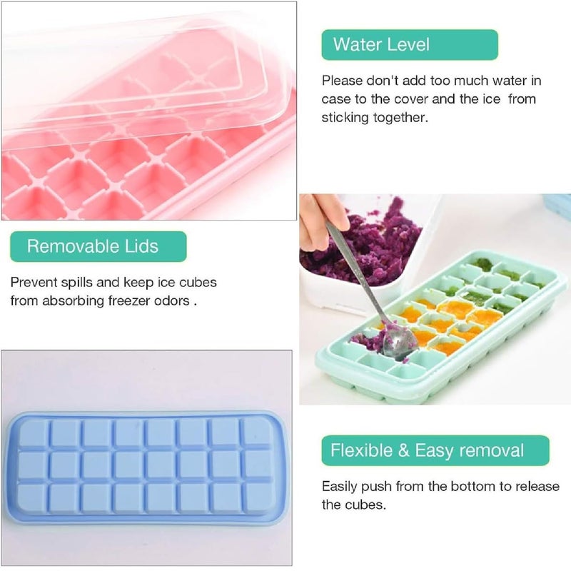 KRIVETY Silicon Ice Cube Moulds Removable Lid Flexible Trays Freezer Chocolate Whiskey Cocktail Drink Easy Release Molds Stackable Dishwasher Safe Food EasyRelease 24Ice SpillResistant Pack of 2 - Image 4