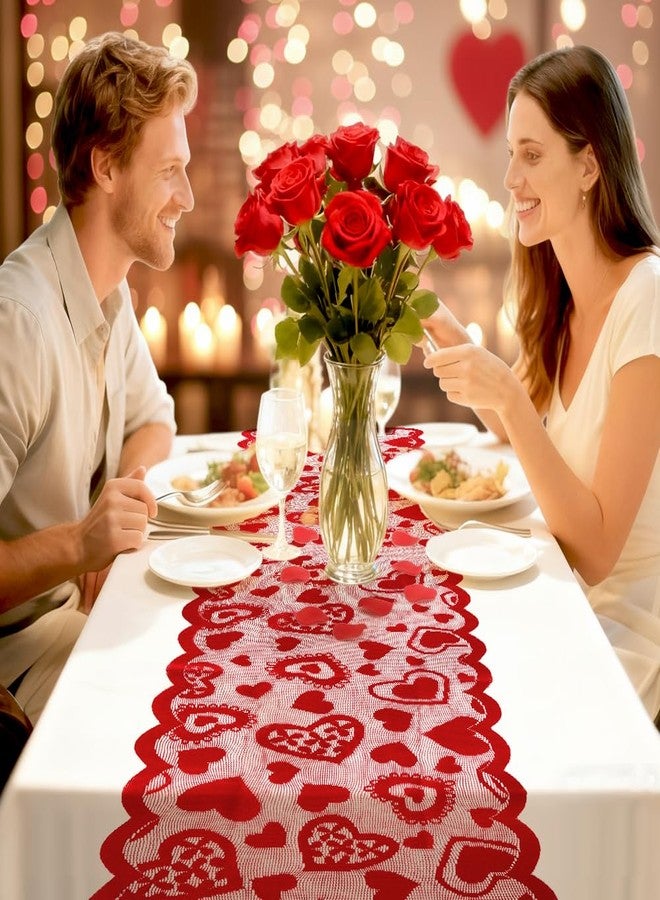 Luktastic Valentines Table Runner, 13 x 72 Inch Red Heart Lace Table Runner for Valentines Decorations Romantic Home Kitchen Dining Table Decor Indoor Outdoor Wedding Holiday Anniversary Party Decorations - Image 5