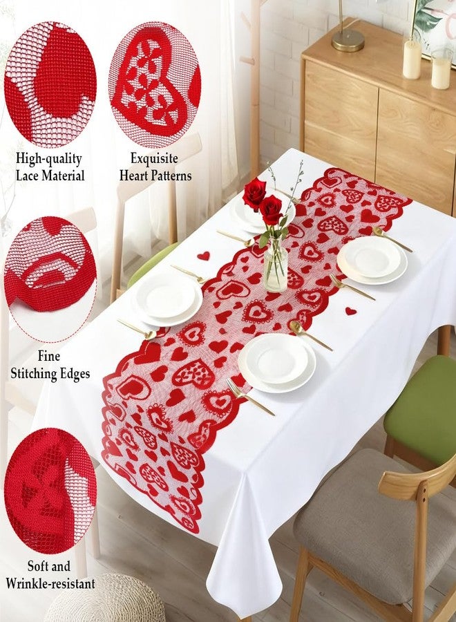 Luktastic Valentines Table Runner, 13 x 72 Inch Red Heart Lace Table Runner for Valentines Decorations Romantic Home Kitchen Dining Table Decor Indoor Outdoor Wedding Holiday Anniversary Party Decorations - Image 3