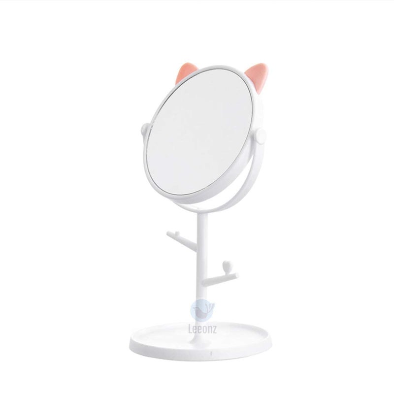 Nathgra Desk Mirror in Cute Cat Ears Shape Vanity Mirror for You in Bathroom or Bedroom Desk Mirror for Makeup  Freestanding Mirror Folding Design for Tabletop White - Image 1