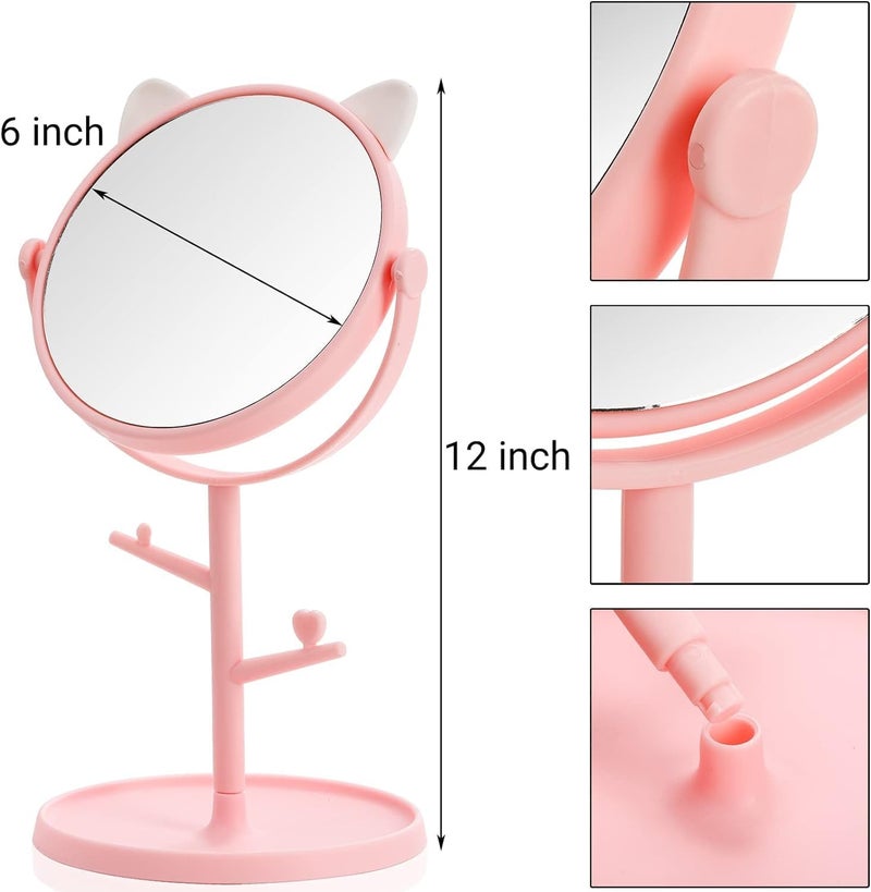 Nathgra Desk Mirror in Cute Cat Ears Shape Vanity Mirror for You in Bathroom or Bedroom Desk Mirror for Makeup  Freestanding Mirror Folding Design for Tabletop White - Image 3