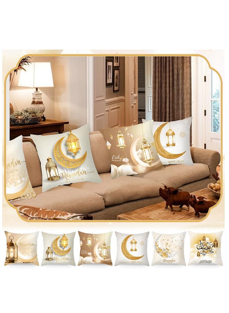 توبيتش أغطية وسائد رمضان، 6 قطع أغطية وسائد رمضان، زينة رمضان، أغطية وسائد بنقوش فوانيس القمر، أغطية وسائد منزلية لأرائك الأريكة والأسرّة - Image 2