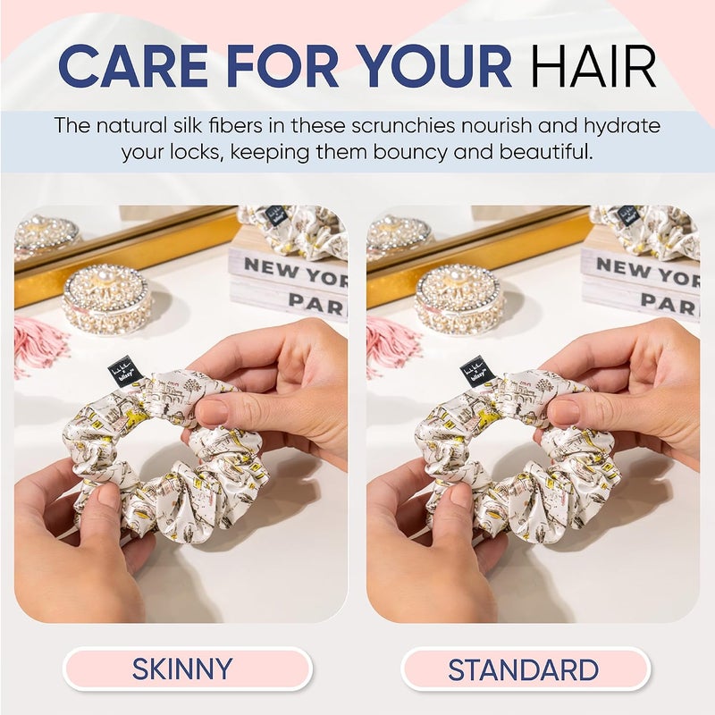 BLISSY Silk Scrunchies (3 Pack) - 100% Pure Mulberry Silk - 22 Momme 6A High-Grade Fibers Scrunchie for Straight & Curly Hair (Nicole Miller NY to Paris, Regular) - Image 4