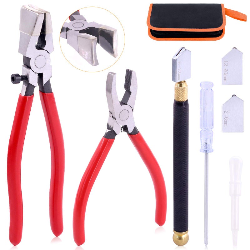 Rustark 3Pcs Premium Glass Running Breaking Pliers and Class Cutter Kit, Heavy Duty Glass Cutting Tool with Rubber Tip, Work Great for Stained Glass, Mosaics, Fusing, Breaking - Image 1