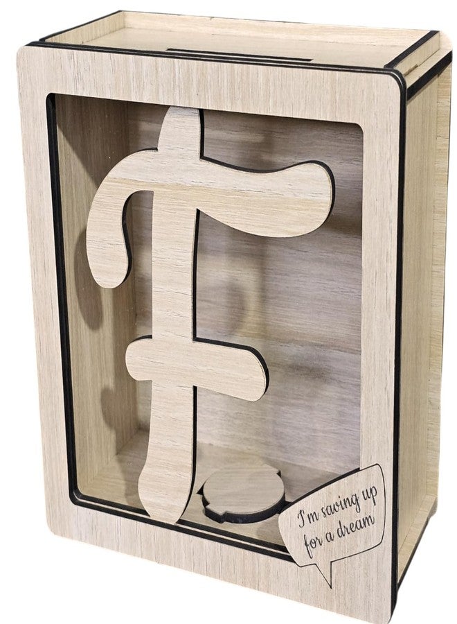 LACUM® Letter Piggy Bank - Custom Wooden Money Bank for Kids & Adults - Sunmica Coated Engineering Wood with Transparent Acrylic Front - Unique Gifts (Letter F) - Image 1