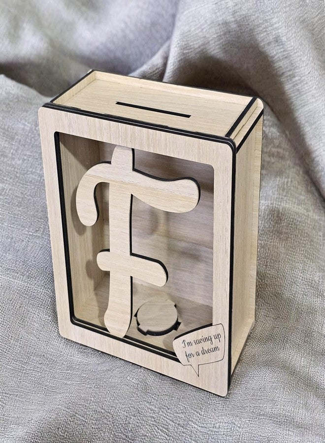 LACUM® Letter Piggy Bank - Custom Wooden Money Bank for Kids & Adults - Sunmica Coated Engineering Wood with Transparent Acrylic Front - Unique Gifts (Letter F) - Image 2