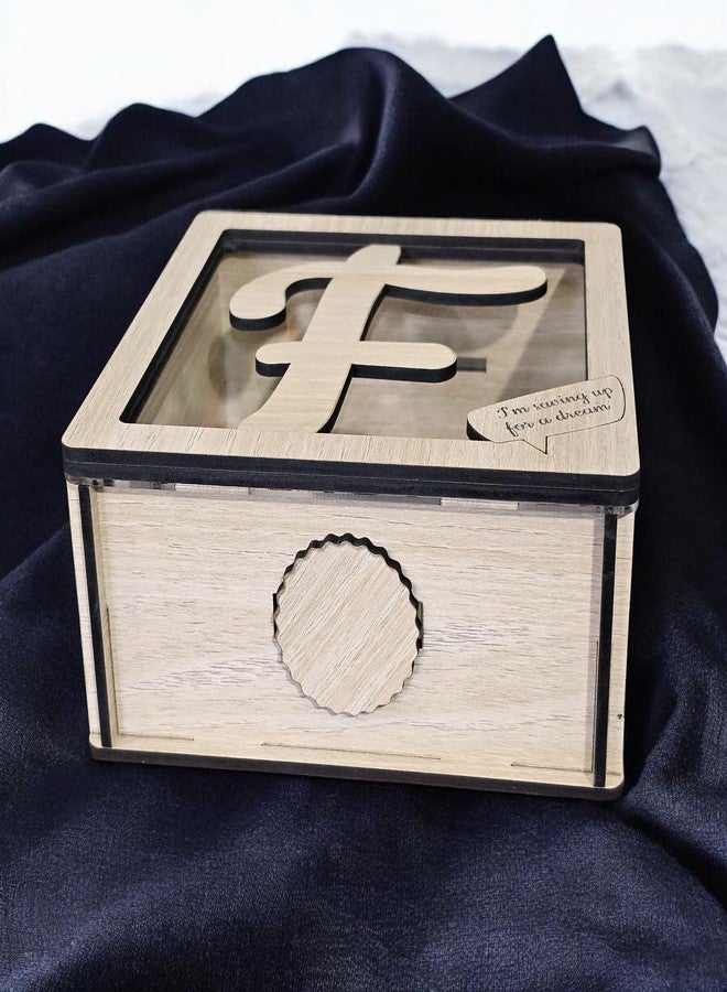 LACUM® Letter Piggy Bank - Custom Wooden Money Bank for Kids & Adults - Sunmica Coated Engineering Wood with Transparent Acrylic Front - Unique Gifts (Letter F) - Image 4