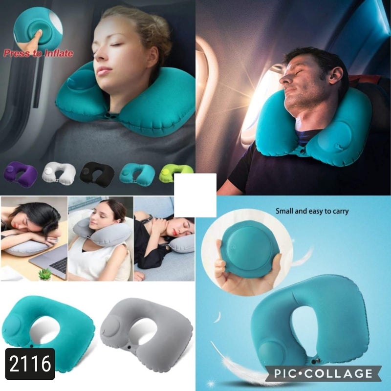 AREO Automatic Air Inflatable U-Shape Travel Pillow, Inflatable Travel Neck Pillow Comfortable U-Shape Headrest Support for Office Train Car Airplane (AREO Neck Pillow 2 PC Any COL R02400) - Image 2