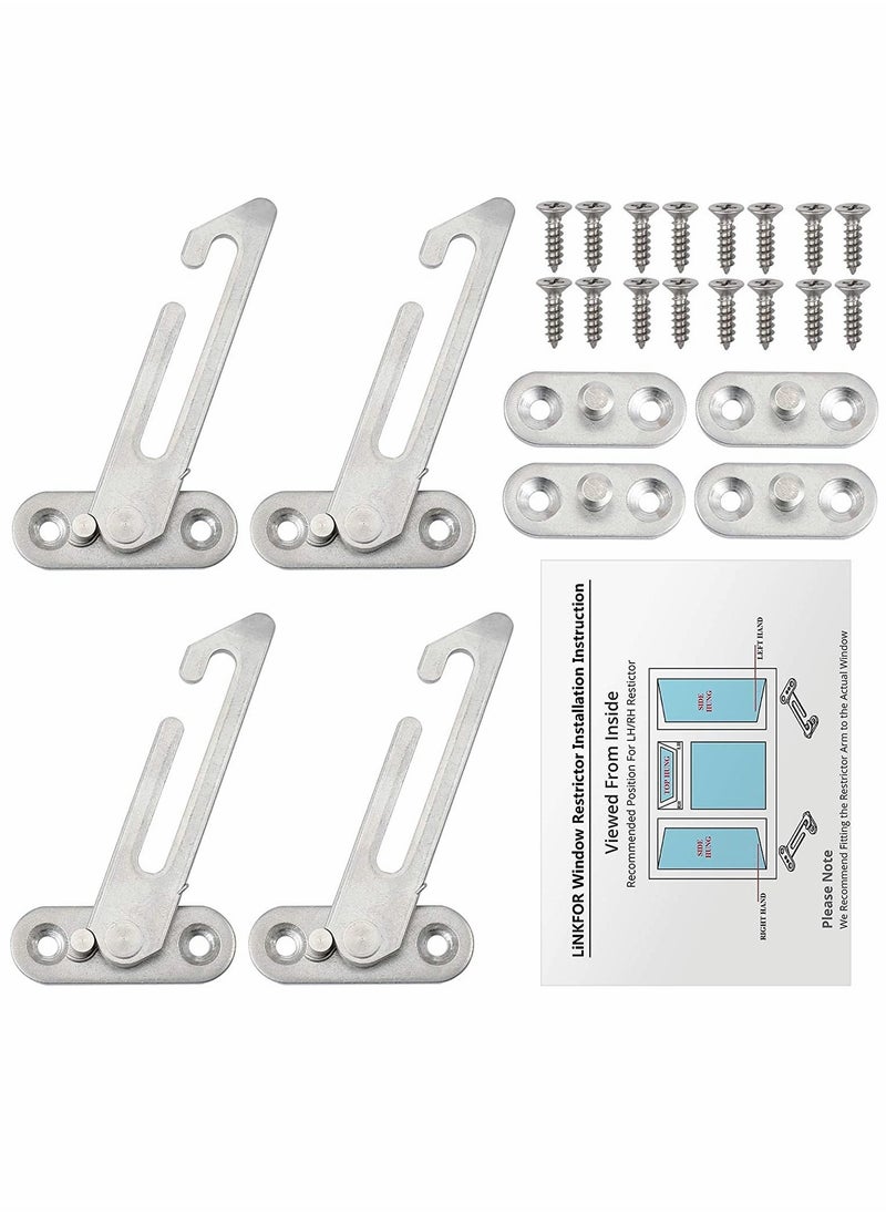 Generic - 4PCS Window Restrictor Locks UPVC Window Restrictor Hook Window Security Lock Stainless Steel Child Lock Restrictor Safety Catch with Screws- Right - Image 1