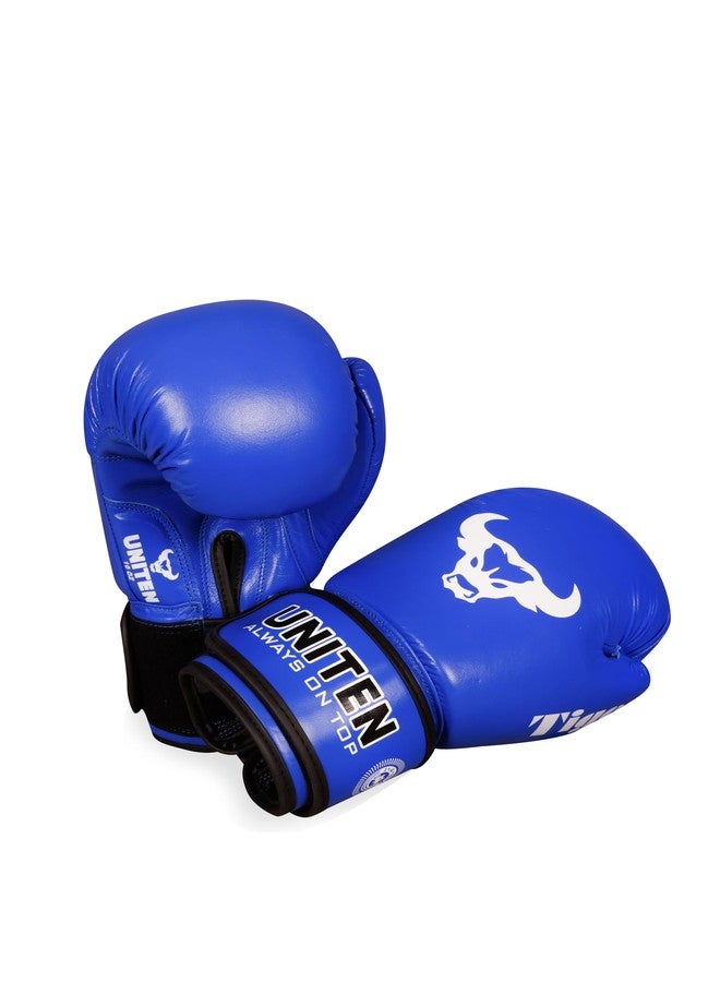 UNITEN Men Tiger Amateur Boxing Gloves | Leather Gloves | Men Boxing Gloves 10 oz (Blue) - Image 1