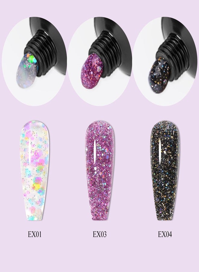 MEET ACROSS Poly Nail Gel Starter Kit, 7 Pcs Glitter Builder Gel Nail Extension Kit for Beginners Poly Extension Gel Enhancement Builder Nail Gel Manicure Salon French Nail Art DIY - Image 5