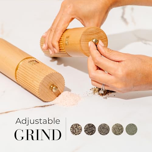Styled Settings Wooden Salt and Pepper Grinder Set with Gold Accents – Refillable Wooden Manual Salt and Pepper Mill Set with Adjustable Ceramic Mills & Matching Wood Stand - Ideal for Gifting - Image 3