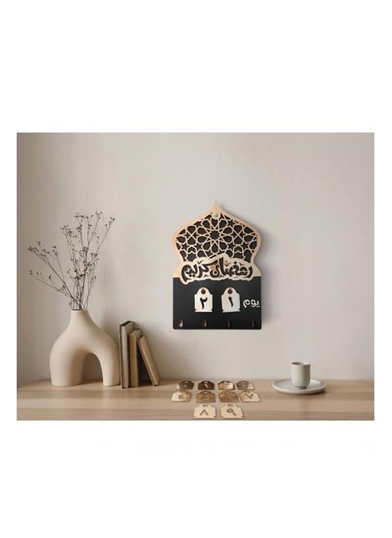 Generic Wooden Wall Clock And Key Holder With Ramadan Lantern Design  - Image 2