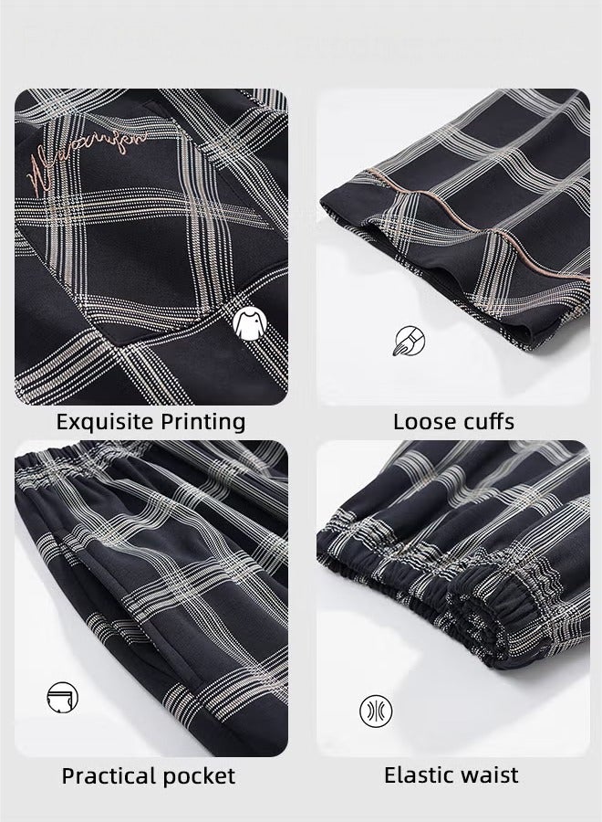 عام Two Piece Men's Plus Size Cotton Pajamas Set Plus Fashion Gradient Plaid Than Set Pajamas Casual Wear - Image 5