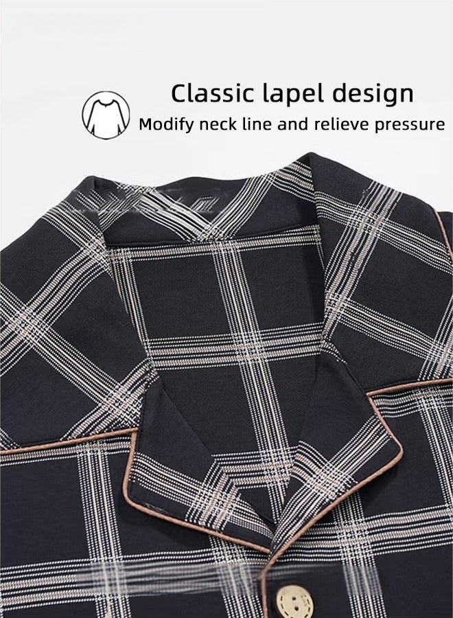 عام Two Piece Men's Plus Size Cotton Pajamas Set Plus Fashion Gradient Plaid Than Set Pajamas Casual Wear - Image 3