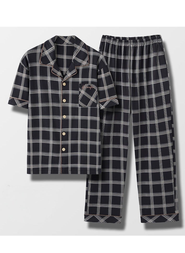 عام Two Piece Men's Plus Size Cotton Pajamas Set Plus Fashion Gradient Plaid Than Set Pajamas Casual Wear - Image 1