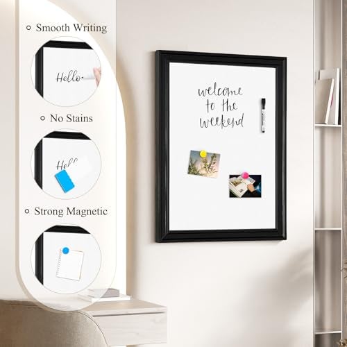 4 THOUGHT Dry Erase Board, 18 x 24 in Magnetic Whiteboard Black Vintage Wood Frame Wall-Mounted White Board Decorative Notice Board for School, Office, Home, Kitchen with 8 Magnets 4 Markers 1 Eraser - Image 4