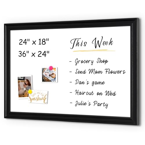 4 THOUGHT Dry Erase Board, 18 x 24 in Magnetic Whiteboard Black Vintage Wood Frame Wall-Mounted White Board Decorative Notice Board for School, Office, Home, Kitchen with 8 Magnets 4 Markers 1 Eraser - Image 1