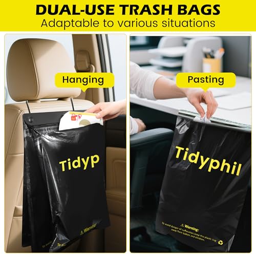 Tidyphil 150 PCS Disposable Car Trash Bags Hanging, Leak-proof, Odor Seal. 2 Gallon Car Garbage Bags, Big Capacity. Independent of Car Trash Can, Easy Stick-On Car trash Bin for Car, SUV, Truck, Stroller.Black - Image 2