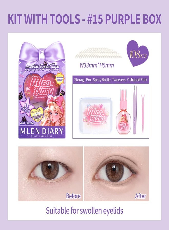 MLEN DIARY Eyelid Tape for Hooded Eyes - Instant Invisible Eyelid Lifter Strips, Ultra-Thin Breathable Double Sided Adhesive Tape for Droopy, Uneven & Mono-Eyelids, Natural Looking Eye Lift - 108 Count (33*5mm) - Image 5