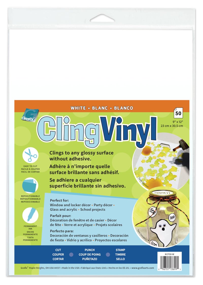 Grafix Pack of 50, White Static Film, Create Your Own Window Clings and Temporary Decorations, Just Stick to Any Glass, Acrylic, or Glossy Surface, 50-Pack, 50 Count - Image 1