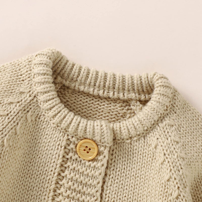 allshope Newborn Baby Boy Girl Winter Clothes Knitted Sweater Romper Crewneck Solid Color Jumpsuit Hat Infant Fall Outfit (Khaki, 3-6 Months) - Image 5