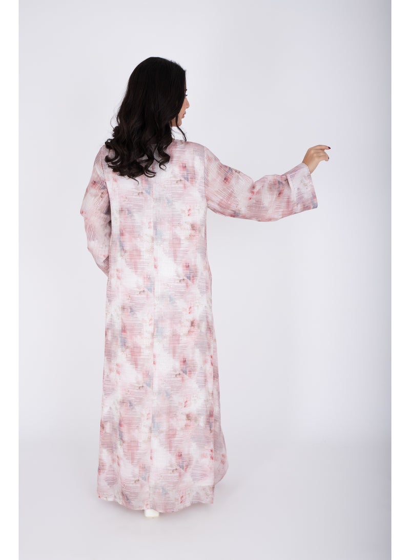 اكسا جلابية مطرزة بالكريستال بتصميم رقيق لون خوخي - Image 4