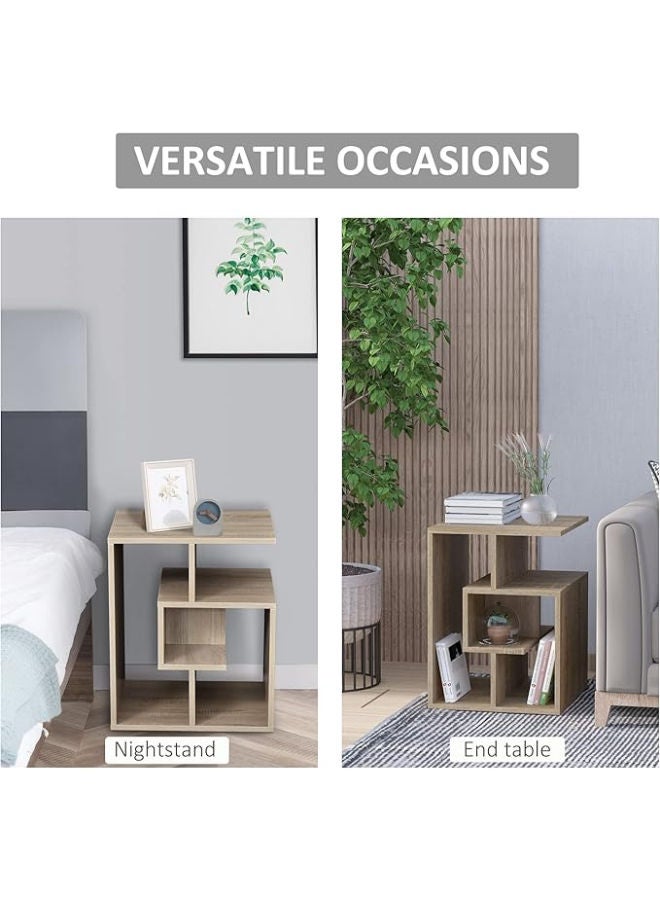 طاولة جانبية HOMCOM من 3 طبقات – رفوف تخزين مفتوحة، مثالية كطاولة قهوة أو وحدة تنظيم لغرفة المعيشة، باللون الجوزي - Image 4