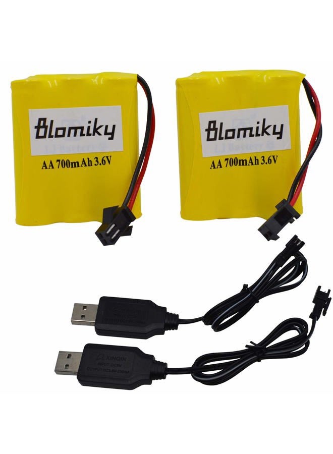 Blomiky 2 Pack 3.6V 700mAh AA Nicd Rechargeable Battery Pack with SM-2P 2 Pin Plug and USB Cable Suitable for SY-E571 RC Excavator RC Cars 3.6V Battery and USB 2 - Image 1