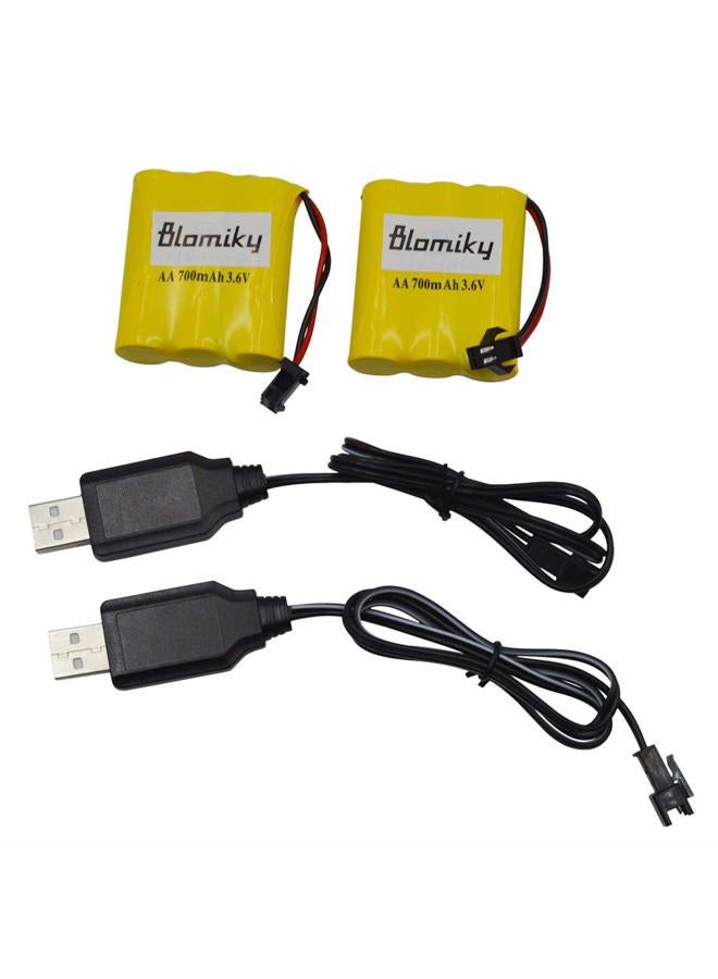 Blomiky 2 Pack 3.6V 700mAh AA Nicd Rechargeable Battery Pack with SM-2P 2 Pin Plug and USB Cable Suitable for SY-E571 RC Excavator RC Cars 3.6V Battery and USB 2 - Image 2