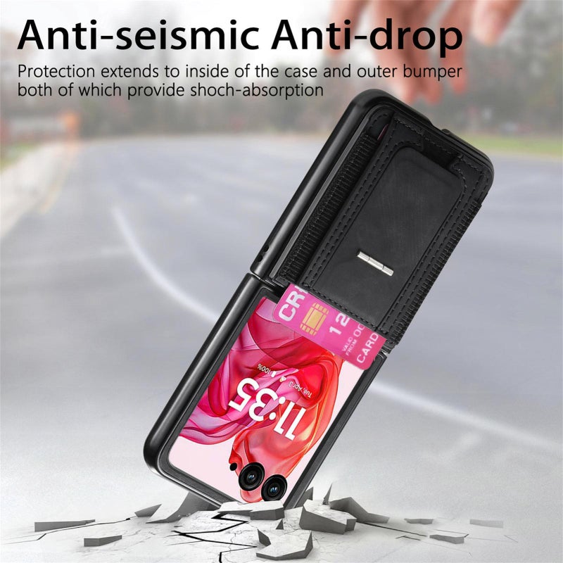 erorex For Motorola Moto Razr 50 Ultra Retro Leather Fold Stand Elastic Card Bag Phone Case(Black) - Image 4