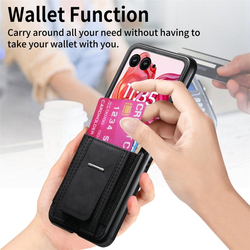 erorex For Motorola Moto Razr 50 Ultra Retro Leather Fold Stand Elastic Card Bag Phone Case(Black) - Image 5