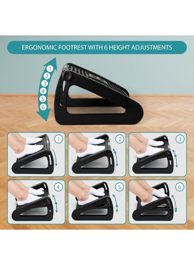 Zimtal Foot Desk Adjustable Under Desk Foot Rest with Massage Surface to Reduce Hip and Back Pain, Non-Slip Desk Foot Rest with Six Height Settings for Office Gaming Chair (Black) - Image 3
