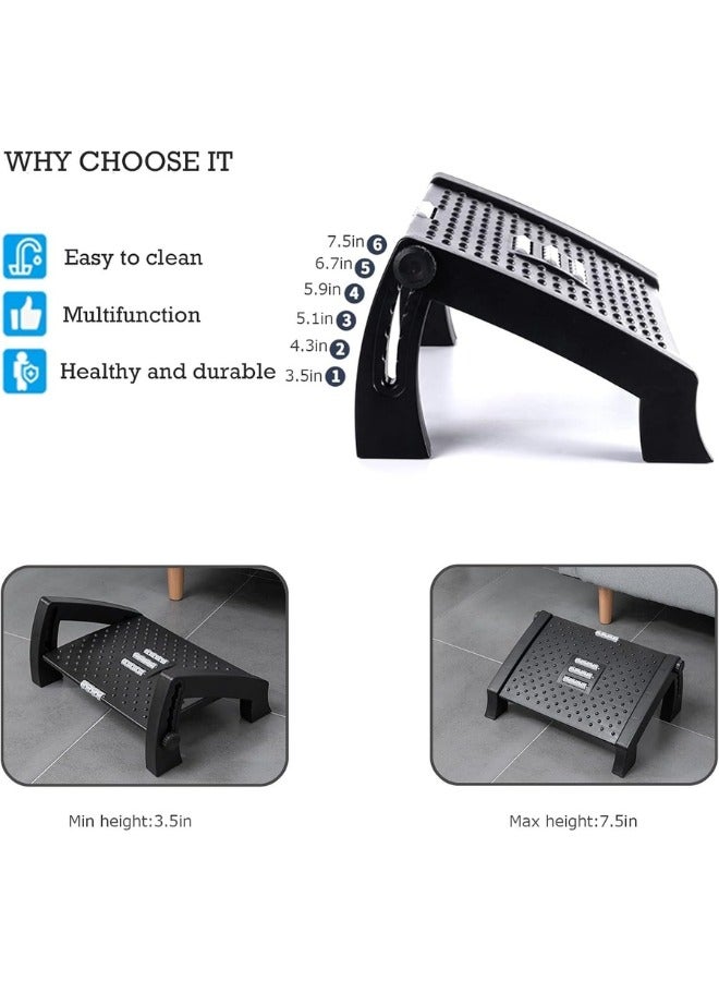 Zimtal Foot Desk Adjustable Under Desk Foot Rest with Massage Surface to Reduce Hip and Back Pain, Non-Slip Desk Foot Rest with Six Height Settings for Office Gaming Chair (Black) - Image 2