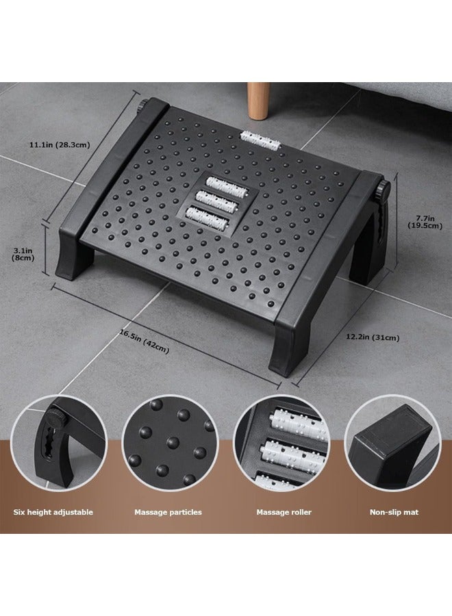 Zimtal Foot Desk Adjustable Under Desk Foot Rest with Massage Surface to Reduce Hip and Back Pain, Non-Slip Desk Foot Rest with Six Height Settings for Office Gaming Chair (Black) - Image 4