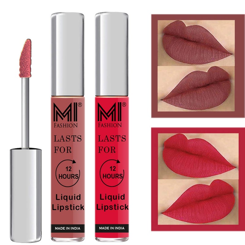 MI FASHION Pure Matte Liquid Lipstick Dark Brown Pink Waterproof Flaunt Classic Elegance With 12hr Super Stay Lips 35ml Pack Of 2 - Image 1