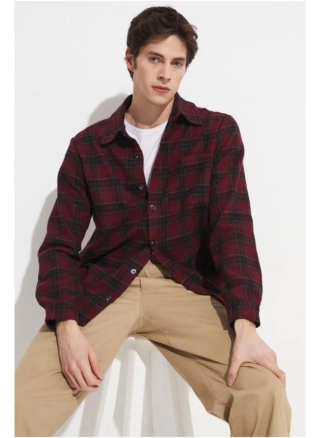 JUNE June Men Checkered Shirt Black - Burgundy