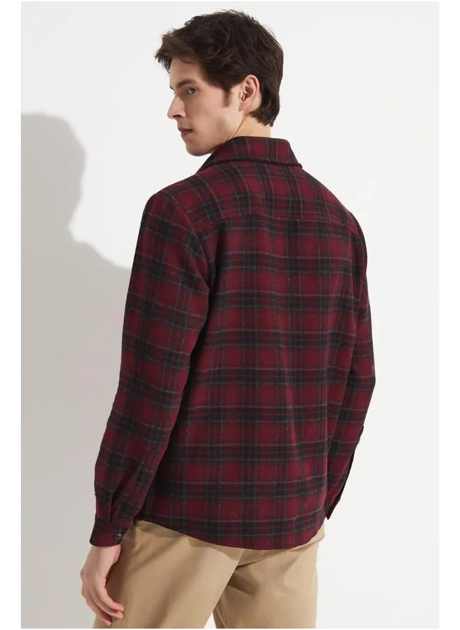 JUNE June Men Checkered Shirt Black - Burgundy