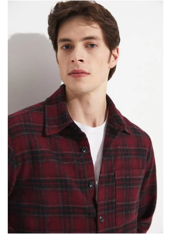 JUNE June Men Checkered Shirt Black - Burgundy