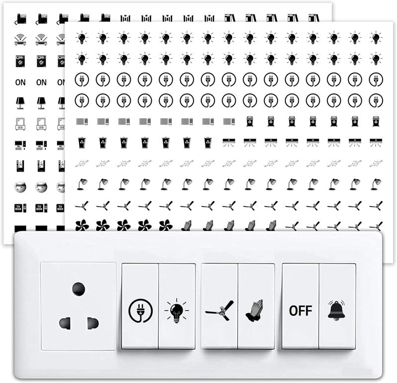 Coofandy Transparent Switch Identifier for Fan Heater Bed Bathroom Kitchen Garage Room,Labels 3-A4 Sheets for Electric Board Appliances, 27 Designs-495 Stickers for White and Black Switches, 1 Sheet - Image 1
