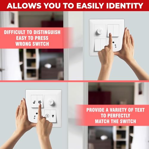 Coofandy Transparent Switch Identifier for Fan Heater Bed Bathroom Kitchen Garage Room,Labels 3-A4 Sheets for Electric Board Appliances, 27 Designs-495 Stickers for White and Black Switches, 1 Sheet - Image 2