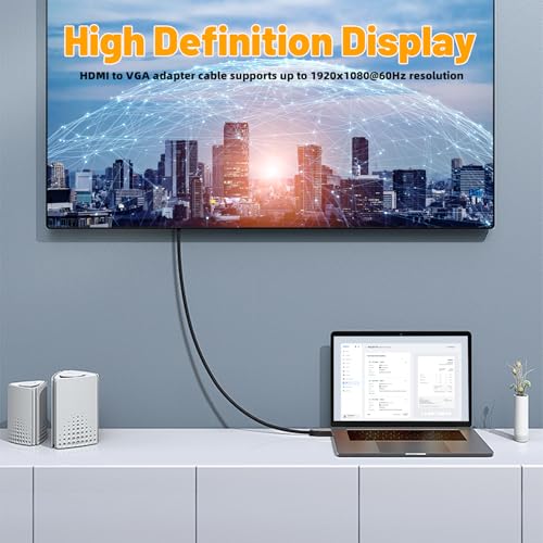 PANPEO HDMI to VGA Adapter Cable 6ft, Gold-Plated Connectors - Compatible with Laptop, Monitor, Projector, TV, Xbox, Roku - Image 3